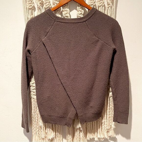 Madewell Sweater XS Olive Green Gray Split Back Waffle Knit Crewneck Pullover - Picture 2 of 9